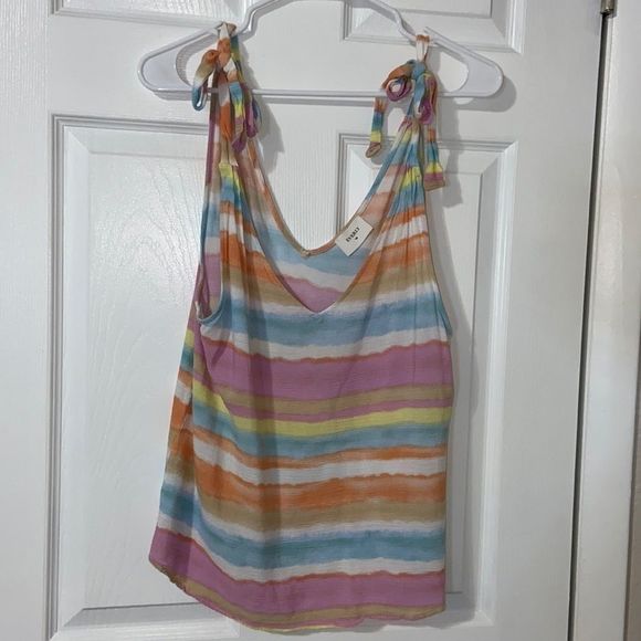 Everly Multicolor Pastel Tie Shoulder Top - Picture 3 of 7